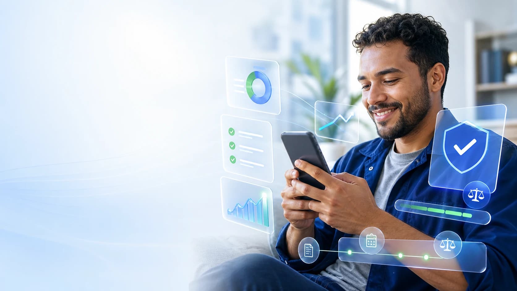 Trabalhador acompanhando pelo celular a estimativa dos seus direitos trabalhistas